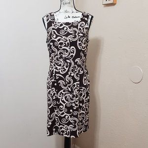 Brown with White Swirl Pattern Dress By Dress Barn Size 10